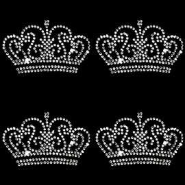 Set of 4 Bling Tiara Princess Rhinestone Iron On 2.5" Width Crown Diamante Hotfix Transfer DIY Decal Emblem Patch