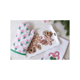 Mary Square Festive Chic Holiday Candy Cane Bundle Print with Polka Dot Accents One Size Cotton Oven Mitt Pot Holder Trivet for Baking or Cooking