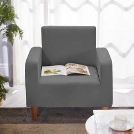 WedDecor Spandex Arm Chair Cover for Living Room Polyester Stretch Sofa Slipcovers, Furniture Protector with Elastic Bottom, Soft Non Slip 1 Seater Couch Fabric Settee cover, Grey