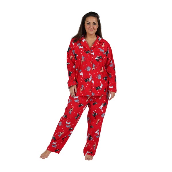 LA CERA Women's Plus Size Cotton Lace Trimmed Cotton Flannel