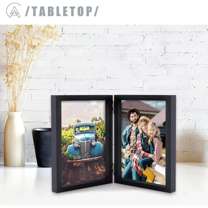5x7 Picture Frames Double Hinged Wood Folding Photo Frames Vertical