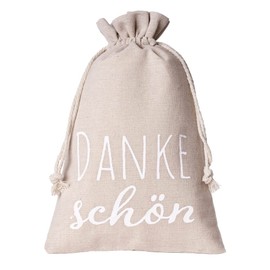 3 Gift Bags with Text "Danke Schön", Linen Bag with Cord, Gift Packaging Made of Linen Cotton Fabric, natural, Gift bag with text