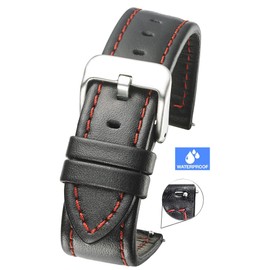 STUNNING SELECTION ALPINE Genuine waterproof leather watch band with quick release spring bars - leather watch strap 18mm, 20mm, 22mm, 24mm - black, brown, BLACK-RED, 20mm, strap
