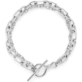 JEWELS BY LEONARDO Elisabeth Bracelet • Bracelet Chain Made of Silver-Coloured Stainless Steel • Double Row Design and Mixes a Strong, Polished Anchor Chain • 19 cm Length • Gift for Women • 025182