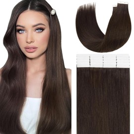 Loxxy 22 inch Light Dark Brown Tape in Hair Extensions Human Hair Natural Real Human Tape in Remy Hair Extensions Double Sided Seamless #2A Tape ins 20 Pcs 50g Glue in Hair Extensions