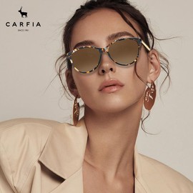 Carfia Acetate Cat Eye Polarized Sunglasses for Women UV Protection, Handcrafted Brown Shades with Embossed Pattern Wire Core