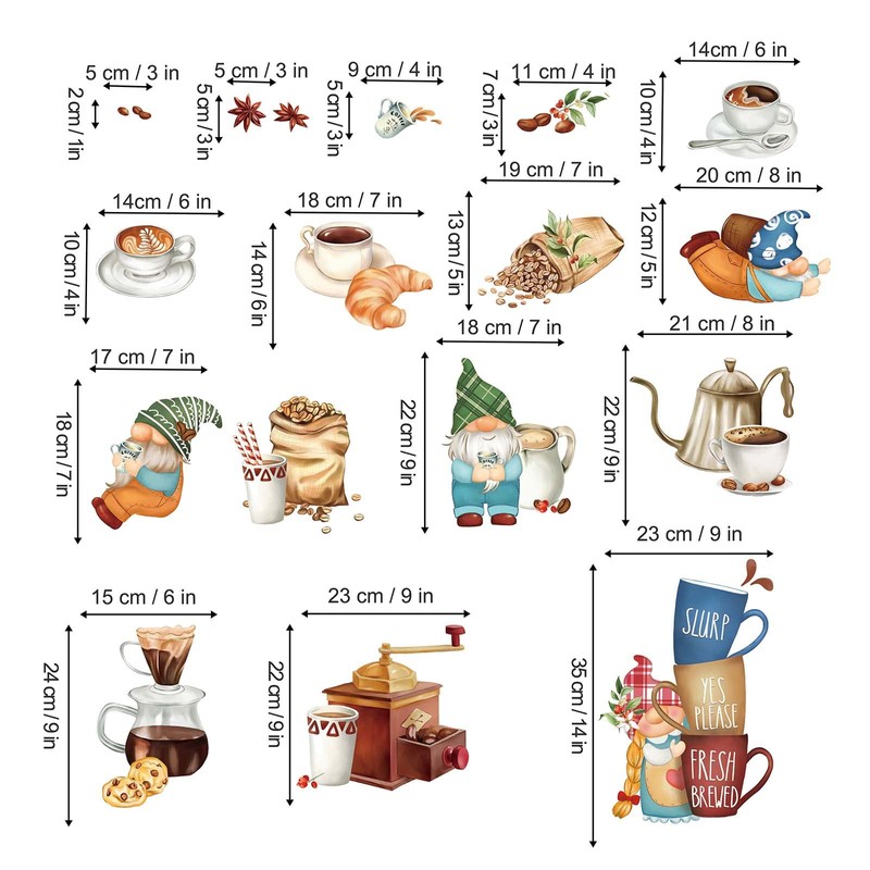 decalmile Kitchen Gnome Wall Decals Coffee Tea Cup Wall Stickers
