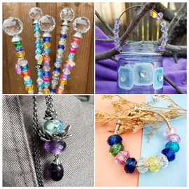 KISSITTY 50 Pcs Faceted Glass Large Hole European Beads Crystal Rondelle Spacer Beads Baking Paint Transparent Slide Charms Loose Bead for Necklace Bracelet Earrings DIY Jewelry Crafts Making Supplies