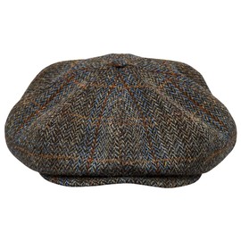 Sterkowski Peaky Style Cap | 100% Harris Tweed Newsboy Cap for Men | Flat Cap Mens Newsboy Caps for Men Baker Boy Wool Cap Warm Hat Men Paperboy Hat Flat Peaks Caps Retro Hat 57 cm Brown/Blue Check