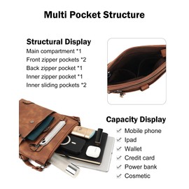 FADEON Crossbody Purses for Women Crossbody Bag, Designer Multi Pockets Shoulder Handbag Travel Purses with Tassel Brown