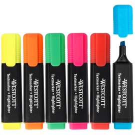 Westcott Highlighter Pens Set of 6 Mix | Set of 6 Highlighter Markers in Bright Colours | 2-5 mm Line Width | Premium Ink from Germany | E-744251 00