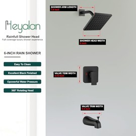 Heyalan Shower Faucet Set with Tub Spout, Bathtub and Shower Trim Kit with Valve, Single Handle Bathroom Shower Faucet Set 6 Inch Square Rainfall Shower Head,Matte Black