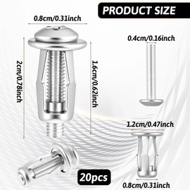 20 Pieces Hollow Door Anchors and Screws, 8 * 16MM Metal Cavity Fixing Hollow Door Anchor, Hollow-Wall Anchors for 0-5mm Doors