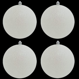 4E's Novelty 4’’ Large Snowball Ornaments (4 Pack) - Iridescent Christmas Ornaments, Sparkly White Christmas Decor, Pre-Strung, Shatterproof, Large Christmas Ornament Balls for Christmas Decoration