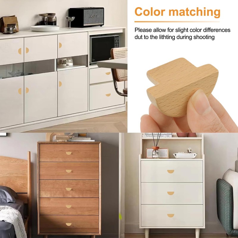 MOROBOR Half Moon Drawer Handles, 6PCS Wooden Semi Circle Pulls