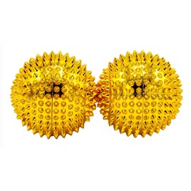 chi-enterprise - two magnetic massage balls - small | fascia balls acupressure | 2 hedgehog balls in gold each 55 mm diameter 474 acupressure needles