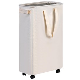 efluky efluky Laundry Basket, Slim Laundry Basket with Wheels, Rolling Laundry Basket for Clothes, Small Laundry Basket for Bedroom, Dorm and Laundry Room, 48L (12.7 Gallons) Beige