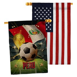 World Cup Peru Burlap House Flags Pack Sports Soccer Game Goal Ball Football Entertainment Activity Physical USA Embroidery Small Decorative Gift Yard Banner Double-Sided Made In 28 X 40