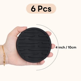 ALXBSONE Coasters Set of 6, Black Coasters, Coasters for Drinks, Silicone Coasters Non-Slip, Dishwasher Safe, for Table,Bar,Fits Any Size of Cup