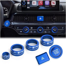 for Honda Civic Accessories 2022-2026, CRV/HRV/Acura Integra 2023-2026, Accord 2023-2025 & ADX 2025, 7PCS Aluminum Alloy Knob Cover Set (Blue) Fits 9-inch Screen with 1 Radio Knob