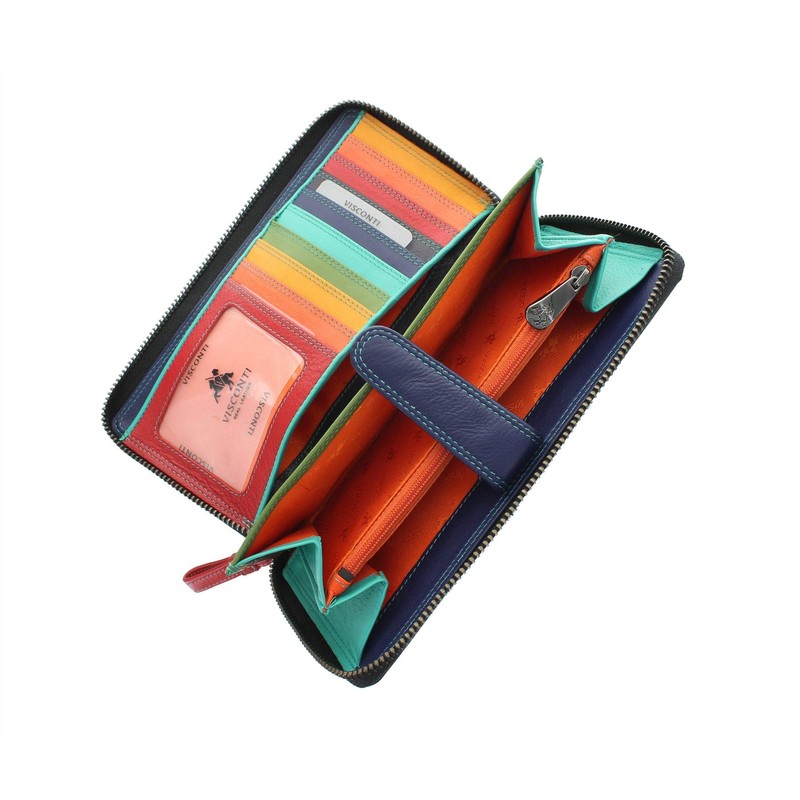 VISCONTI Leather Spectrum Collection IRIS Zip Round Purse with RFID