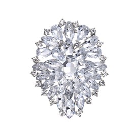 Rhinestone Crystal Oval Brooch Premium Large Flower Brooch Blue/Red/Green/Gold/Silver/Purple Crystal Geometric Broochs Sparkling Lapel Pin Elegant Wedding Bridesmaid Dress Broachs Pin for Women (Silver)