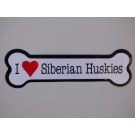 I Heart (Love) Siberian Huskies Dog Bone Car Magnet 2"x7" Waterproof Made in USA