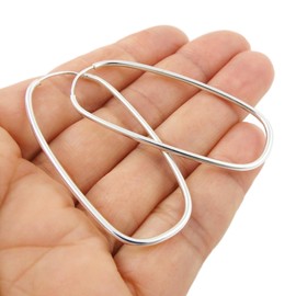 Long 925 Sterling Silver Oval Tube Hoop Earrings