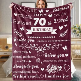 70th Birthday Gifts for Women, Birthday Gifts for Mum, 70th Birthday Gifts for Her, Presents for Women Wife Mum Sister Grandma, Birthday Sweet Gifts for Women Flannel Blanket Ideal- 130 x 150cm