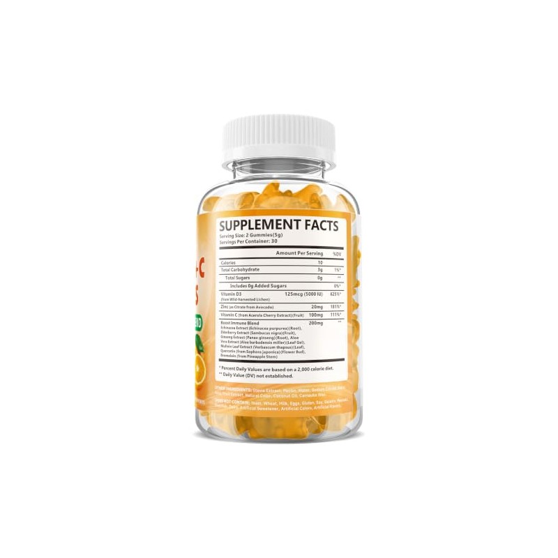 Vitamin C + D3 5000IU + Zinc Gummies for Adults,