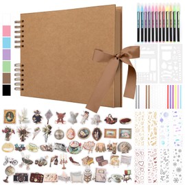 DazSpirit DIY Scrapbook Photo Album with Ribbon, 80 Pages/40 Sheets Scrap Book Rectangle Hardcover Photo Book, With 12 Marker Pens & 7 Stickers, Ideal for Scrapbooking, Arts, Crafts and DIY, Khaki