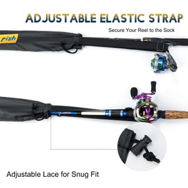 Dr.Fish Fishing Rod Socks Fishing Pole Sleeves Rod Protector Tangle-Free Lightweight Nylon Adjustable Rod Cover Protector for Spinning Rod Baitcasting Rod Surf Rod Fishing Rod Tube Case Medium