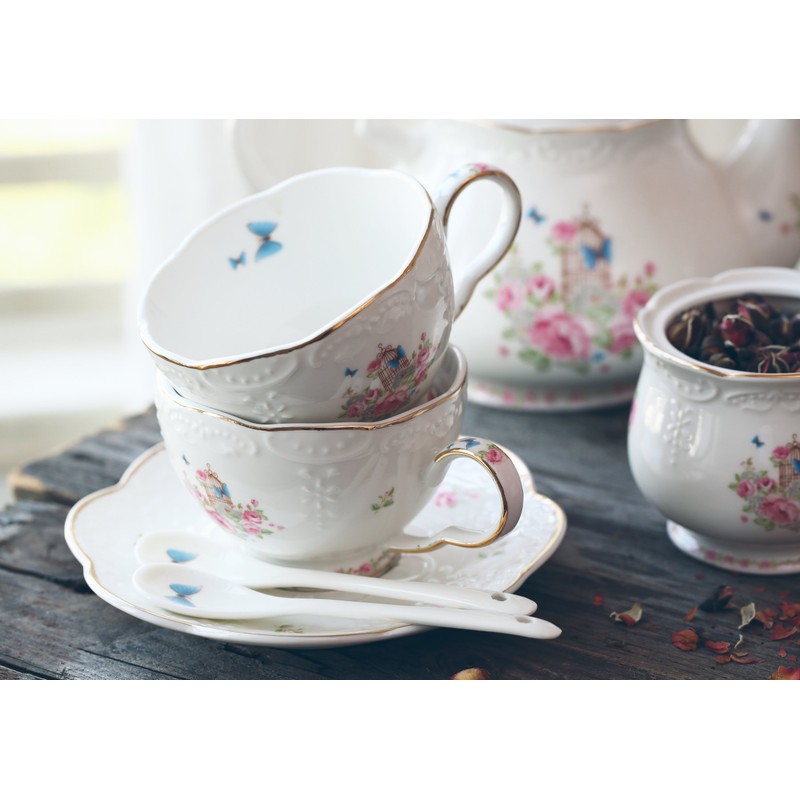 Jusalpha® Vintage Porcelain Flower Series Tea Sets, Tea Cup Saucer