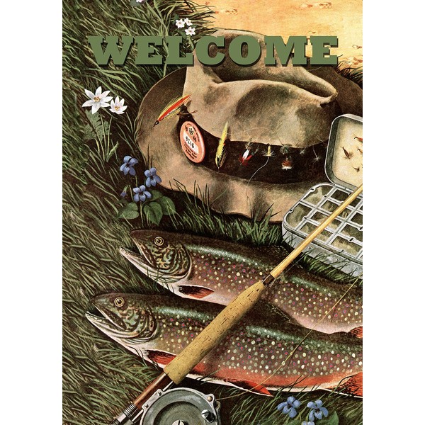 Toland Home Garden Fly Fishing Welcome 12.5 x 18 Inch Decorative Summer Sports River Lake Garden Flag