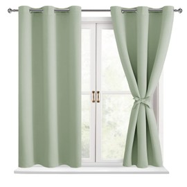 Hiasan Short Blackout Curtains for Bedroom - Thermal Insulated & Light Blocking Window Curtains for Living Room/Kids Room, 2 Drape Panels Sewn with Tiebacks, Seafoam Green, 42 x 45 Inch