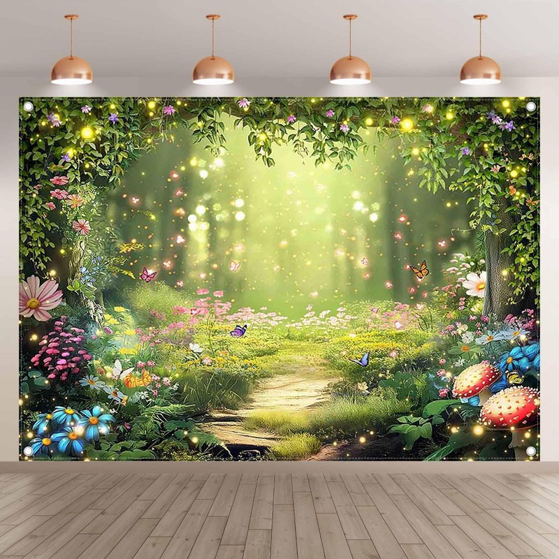 Luminora 7x5ft Fabric Enchanted Forest Backdrop Fairy Tale Wonderland Forest