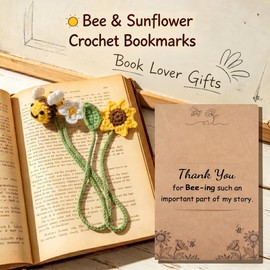 Sereney 2 Pack Bookmarks as Teacher Gifts, Book Lovers Appreciation Gifts Handcrafted Crochet Bee Sunflower Bookmark as Thank You Gift for Women Friend Coworker,Bookish Reader Reading Club Accessories