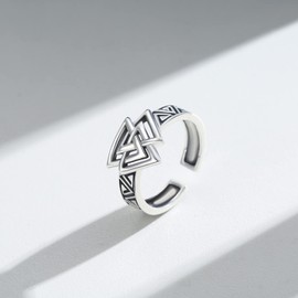 REDSUN Viking Ring Celtic Knot Rings 925 Sterling Silver Trinity Irish Vintage Ring Amulet Oxidized Nordic Viking Symbol Ring for Men Women, Sterling Silver