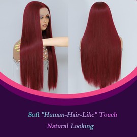Barbique Burgundy Wig, Synthetic Lace Front Wig Ready to Wear Glueless Pre Plucked 13x6 HD Lace 99j Wigs 26 Inch Long Straight Wigs for Black Women Suitable for Daily Party Wear