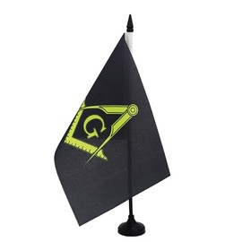 AZ FLAG - Freemasonry Black Table Flag 8.25 x 5.5 inches - Small Masonic Office Flag 100% Polyester with 25 cm Flag Pole and Black Plastic Base