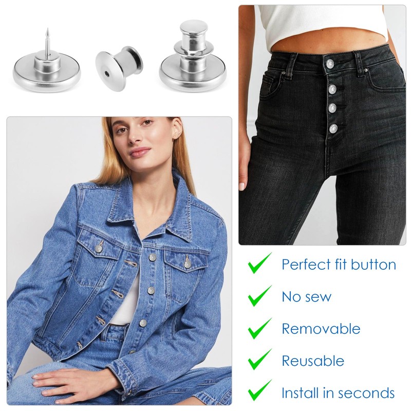 Ceryvop 8 Sets Jeans Button Pins, No-Sew Adjustable Waist Tightener