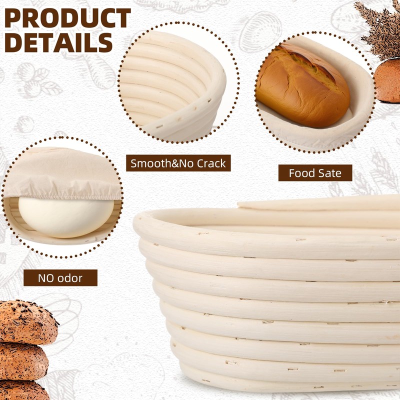 FoldTier 5 Pack Bread Proofing Baskets Set 9, 7.8 Round,