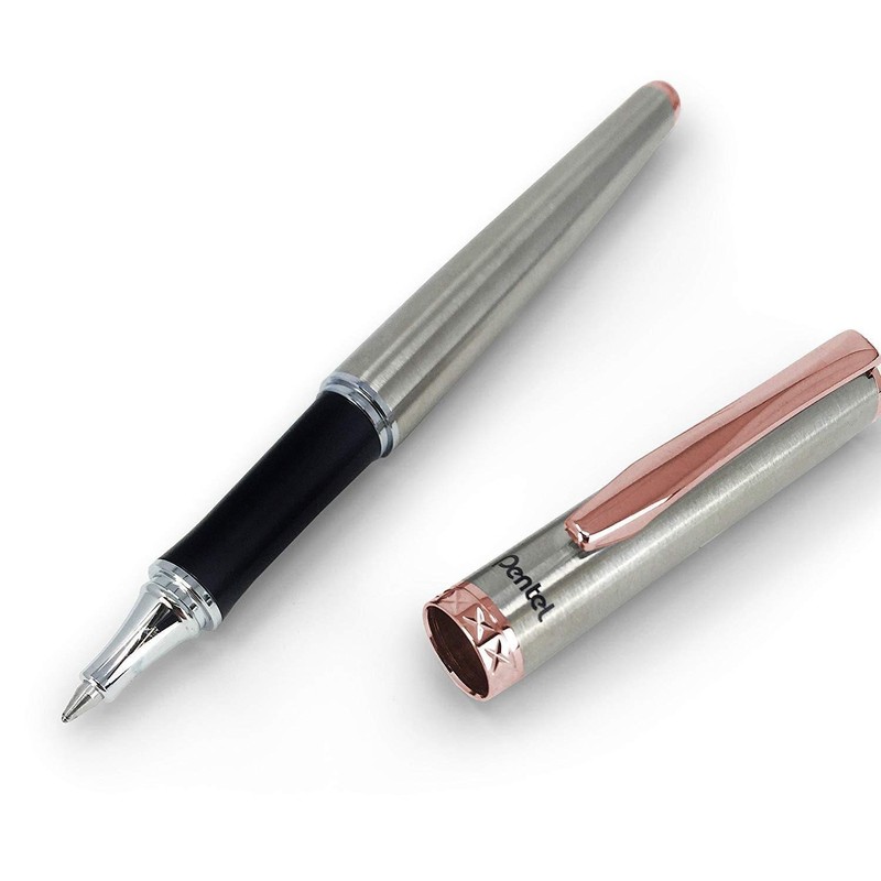 Pentel Sterling Symphony Silver Barrel Rollerball Black Ink Pen