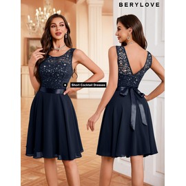 BeryLove Homecoming Dresses for Teens Short Sequin Party Dress Sleeveless Prom Wedding Formal Cocktail Evening Gown 05XP Navy S