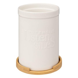Naturéo Utensil Pot Bamboo Lid White Ceramic 5 five simply smart