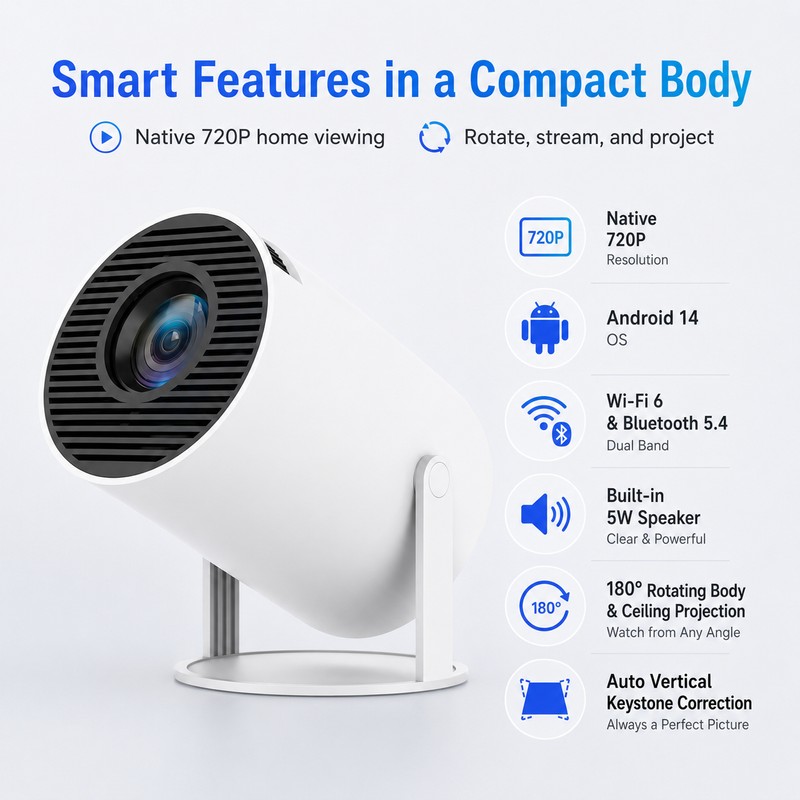 HY300 Pro+ Projector for Home Entertainment - 720P Android 14