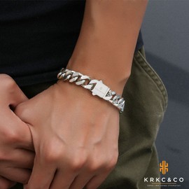 KRKC&CO Men’s Cuban Bracelet, 8 / 10 / 12 / 14 mm, 18K Gold / White Gold-Plated, Curb Chain, Cuban Link Bracelet, Stainless Steel, Cuban Chains, Hip Hop Bracelet for Men and Boys, Stainless Steel