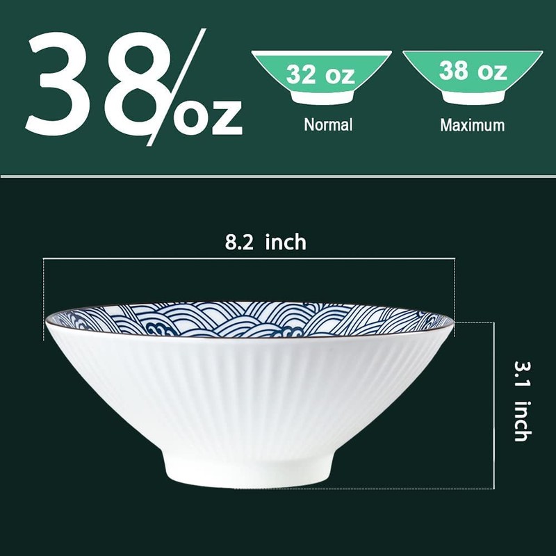 QINLANG 38 oz Japanese Ramen, Soup, Pho & Noodle Bowls