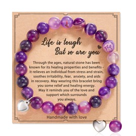 Tomtary Anxiety Bracelets for Women, Natural Gemstone Bead Bracelet Crystal Healing Bracelet with Heart Shaped Pendant Bracelet Gifts for Her Women Christmas Birthday Mothers Day