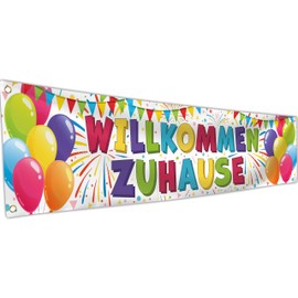 Welcome Home Banner 180 x 40 cm - Welcome Garland - Welcome Back Decoration - Vivid Digital Print - 110 Denier Polyester - Double Stitching (White)